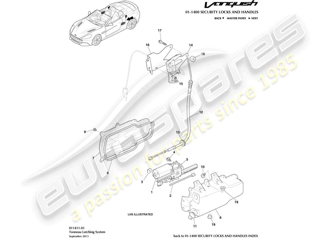 aston martin vanquish (2015) chiusure per tonneau diagramma delle parti