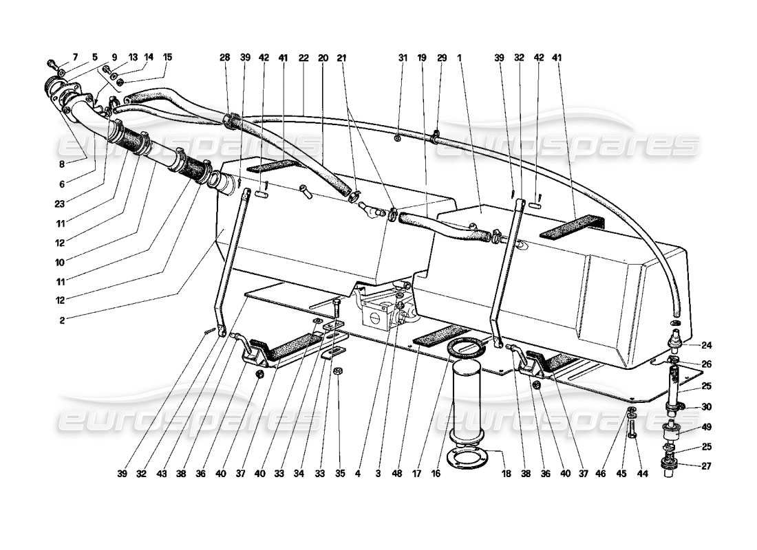 ferrari testarossa (1987) diagramma delle parti dei serbatoi di carburante (non per usa e sa).
