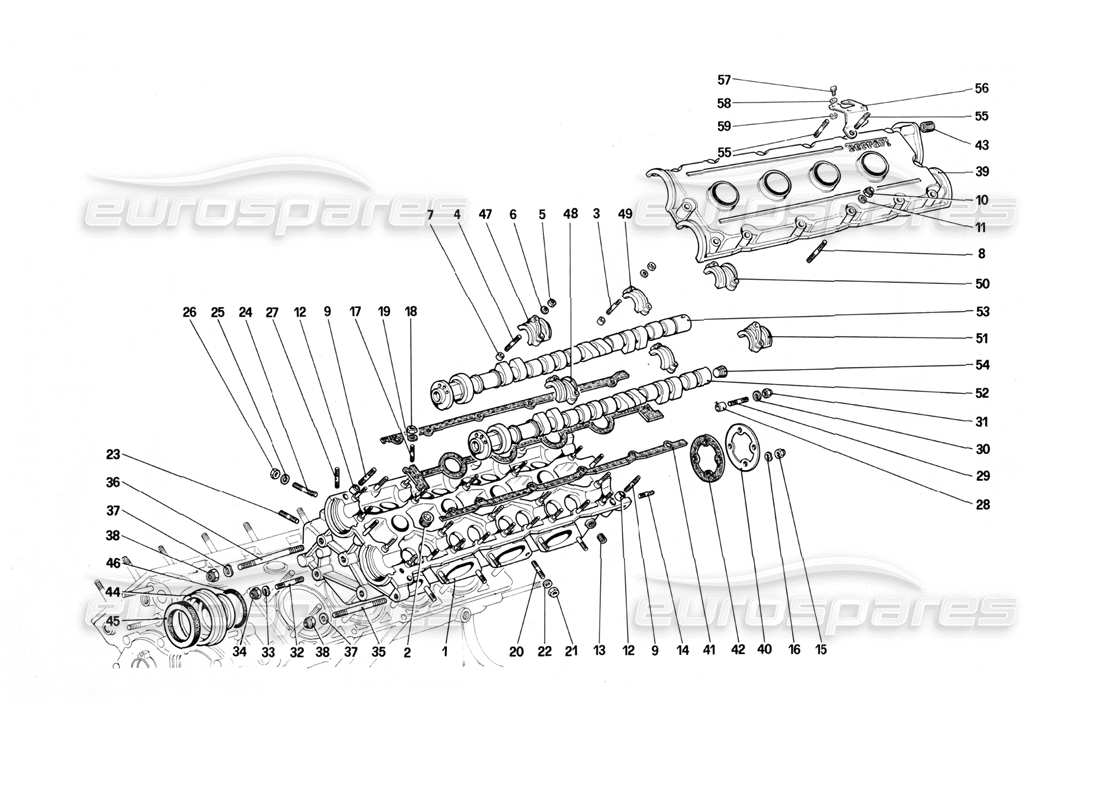 ferrari mondial 3.0 qv (1984) diagramma delle parti della testata (sinistra).