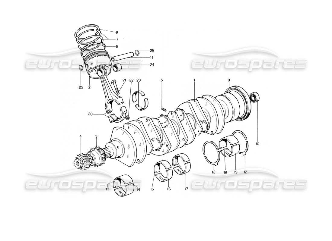 ferrari 400 gt (mechanical) schema delle parti di bielle e pistoni dell'albero motore
