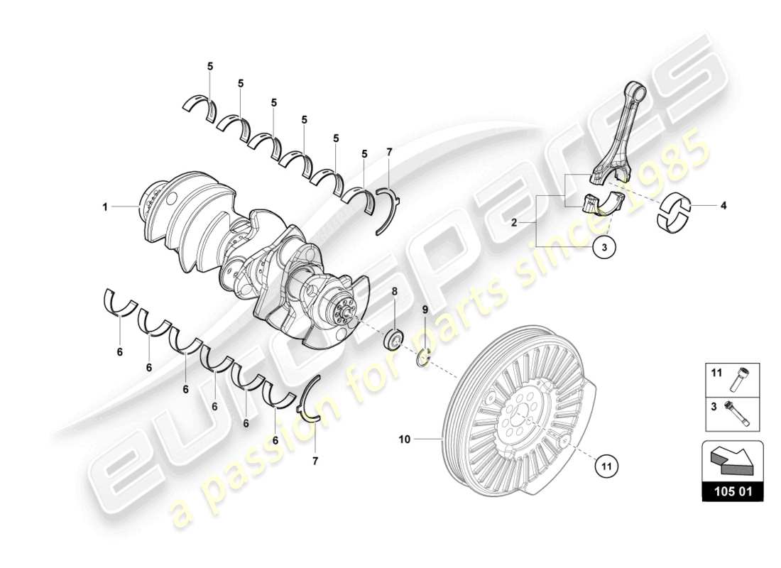 lamborghini 2022 (evo coupe) albero motore con cuscinetti schema delle parti