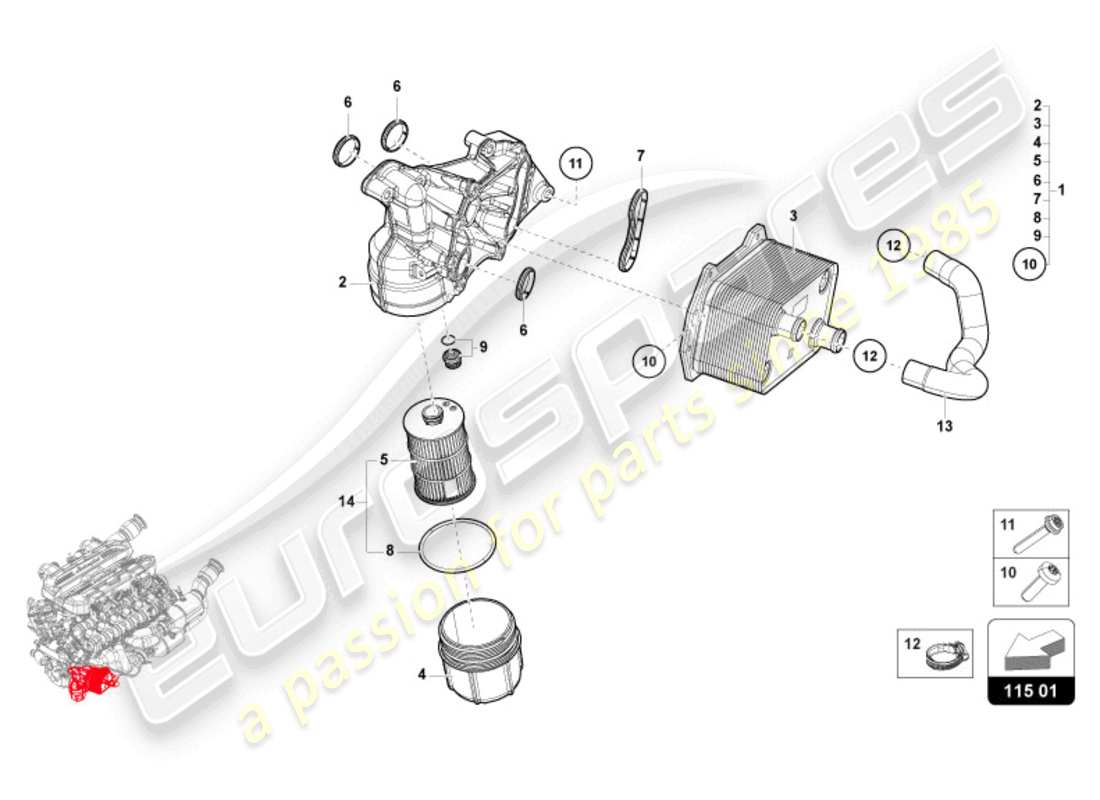 lamborghini revuelto coupe (2024) elemento filtro olio schema delle parti