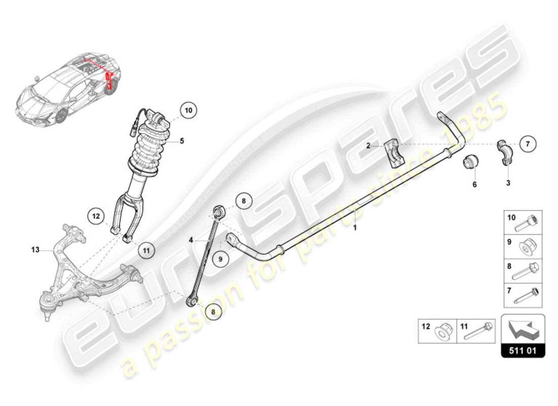 lamborghini revuelto coupe (2024) ammortizzatore posteriore diagramma delle parti