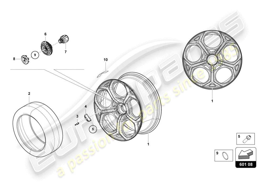 lamborghini countach lpi 800-4 (2022) ruote/pneumatici diagramma delle parti