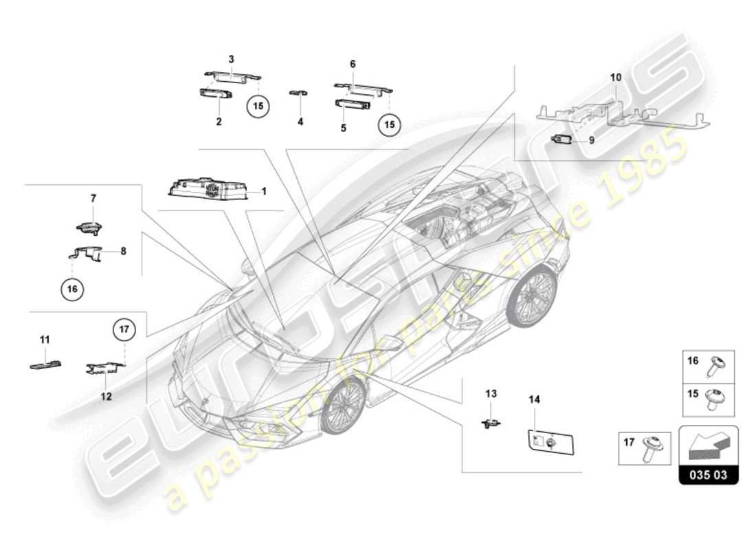lamborghini revuelto coupe (2024) aerea diagramma delle parti