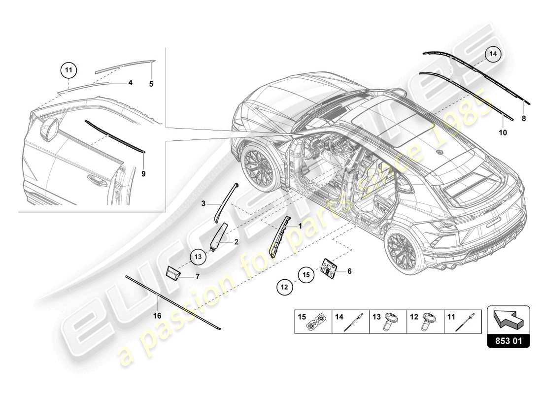 lamborghini urus performante (2023) modanatura diagramma delle parti