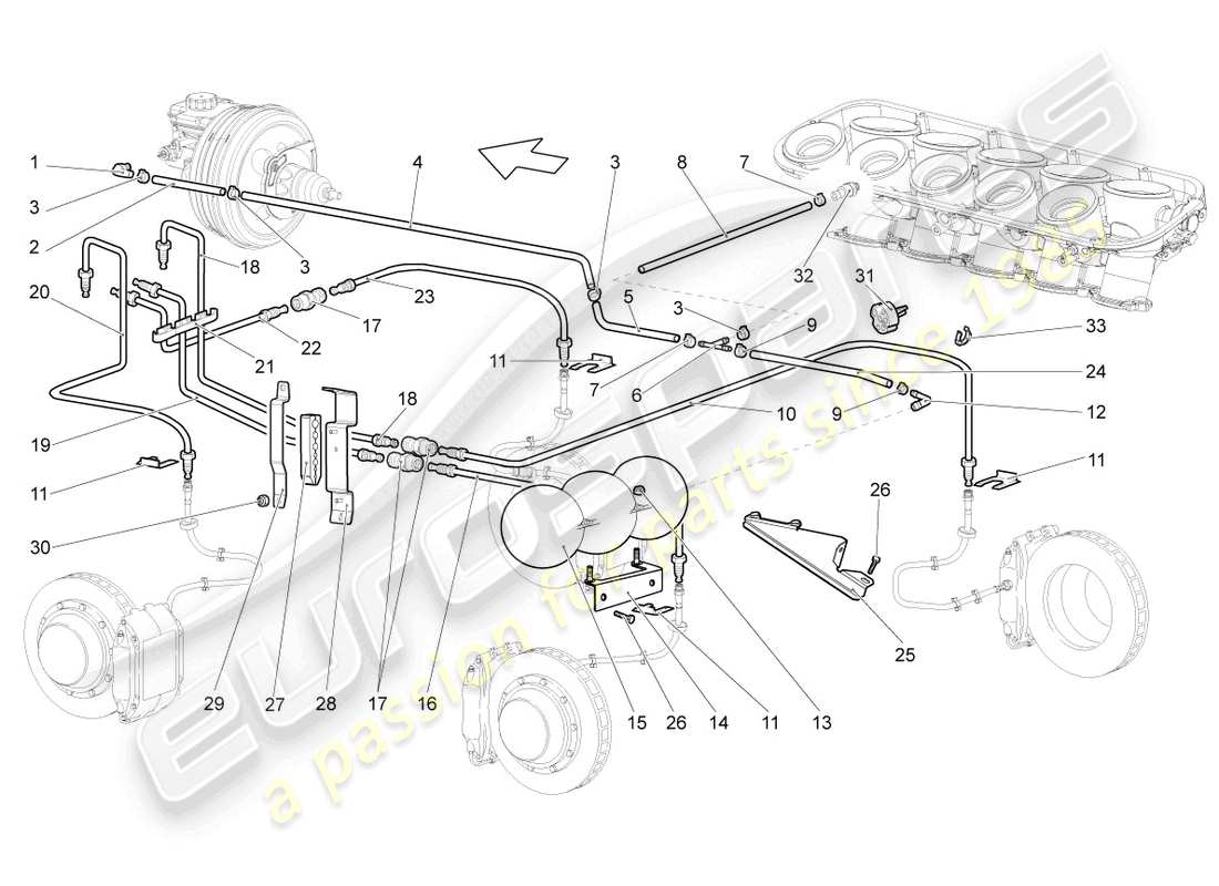 lamborghini gallardo coupe (2004) tubo freno diagramma delle parti