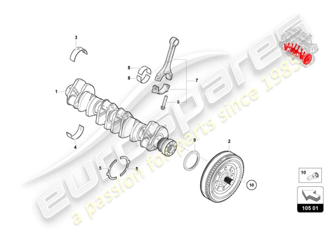 lamborghini revuelto coupe (2024) albero motore con cuscinetti schema delle parti