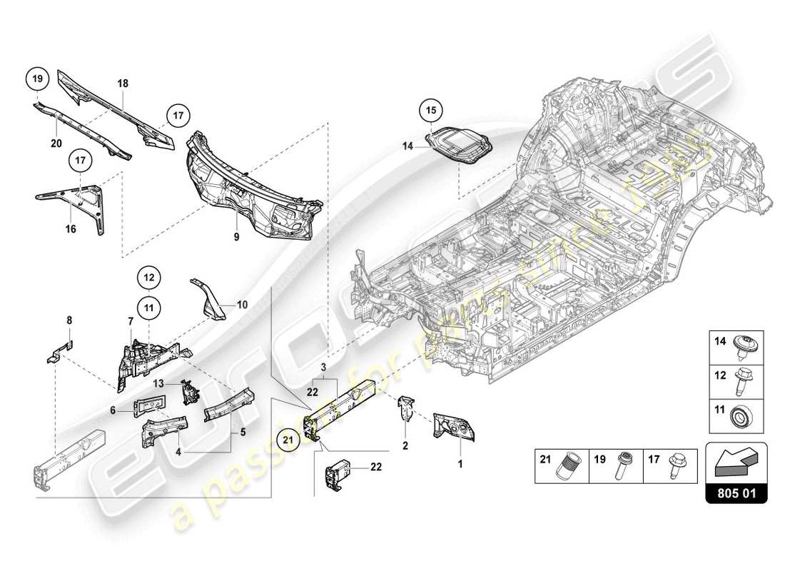 lamborghini urus (2021) sottoscocca anteriore diagramma delle parti