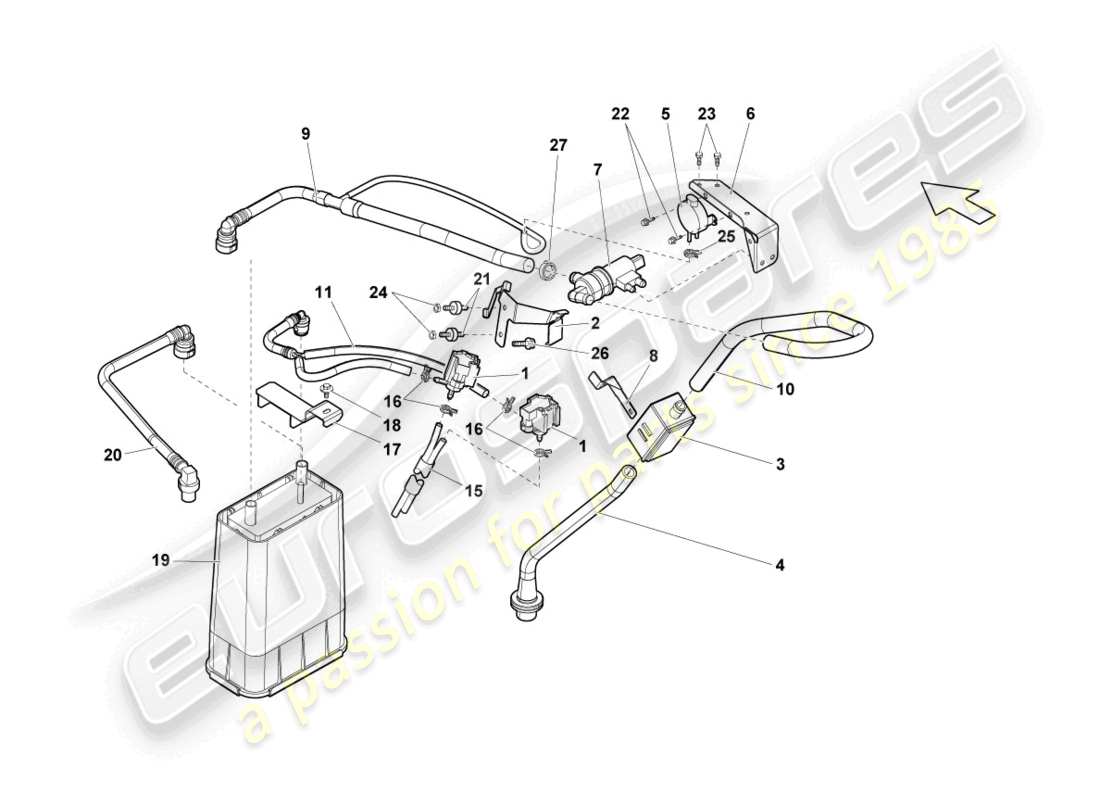 un diagramma delle parti dal catalogo delle parti lamborghini gallardo spyder (2008)