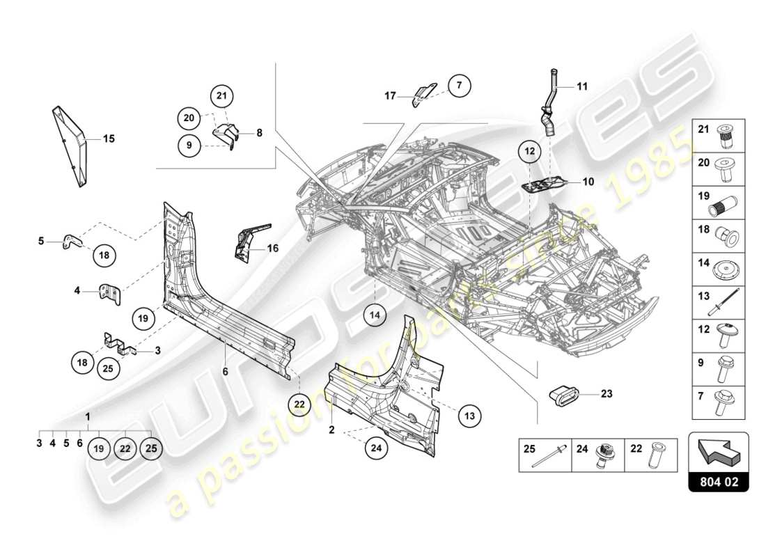 un diagramma delle parti dal catalogo delle parti lamborghini 2022 (evo spyder)
