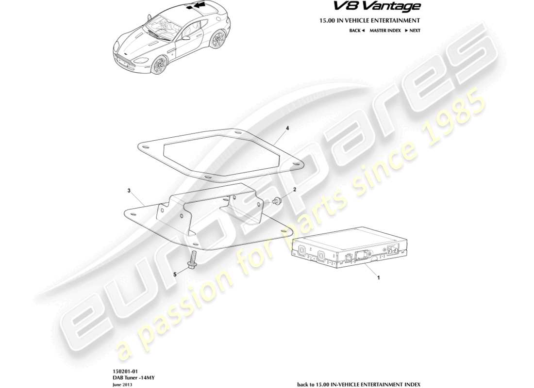 aston martin v8 vantage (2012) sintonizzatore dab, diagramma delle parti 14my