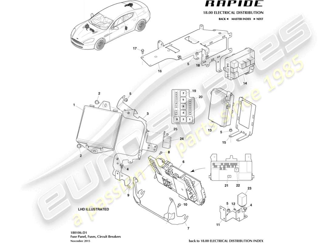 aston martin rapide (2017) pannelli fusibili diagramma delle parti