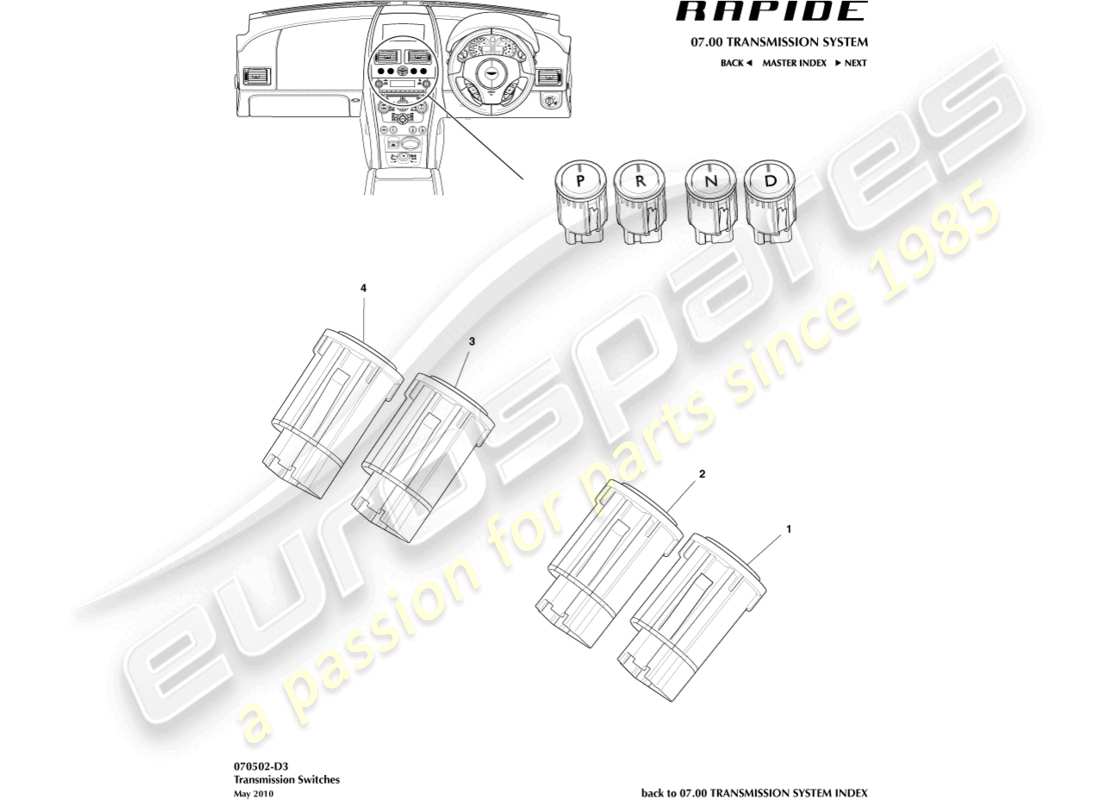 aston martin rapide (2010) getriebeschalter teilediagramm