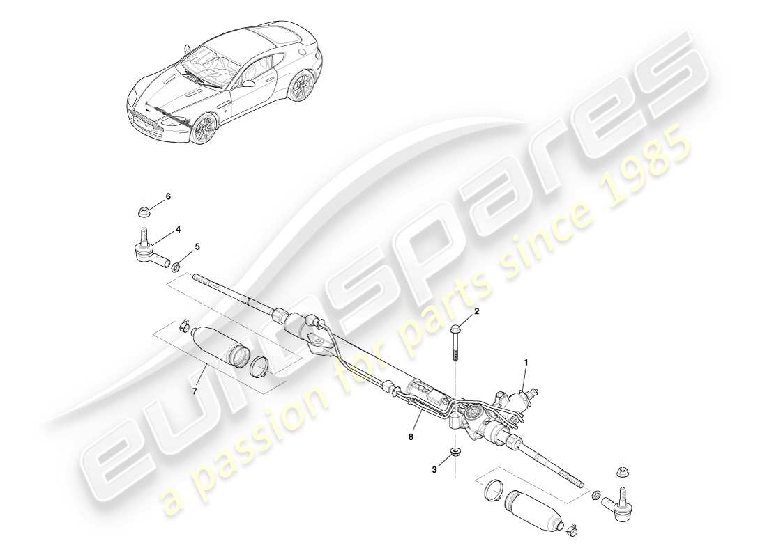 aston martin v8 vantage (2005) schema delle parti servosterzo, guida a sinistra