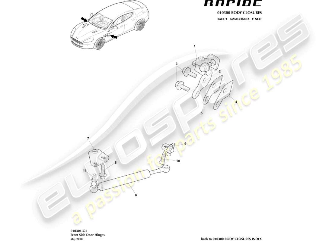 aston martin rapide (2019) gruppo cerniera della porta anteriore diagramma delle parti