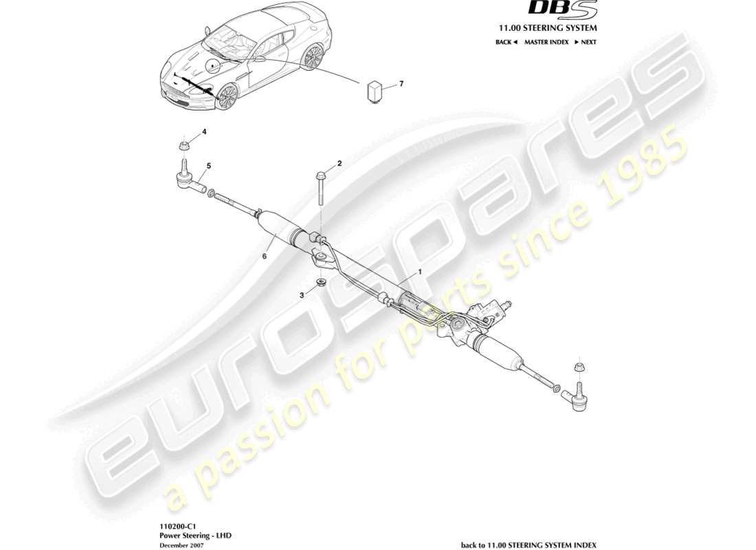 aston martin dbs (2007) servosterzo, guida a sinistra diagramma delle parti