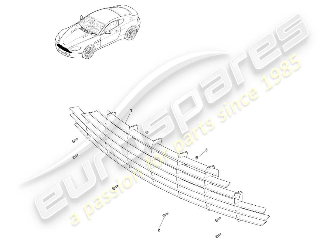 aston martin v8 vantage (2007) diagramma delle parti della griglia del radiatore