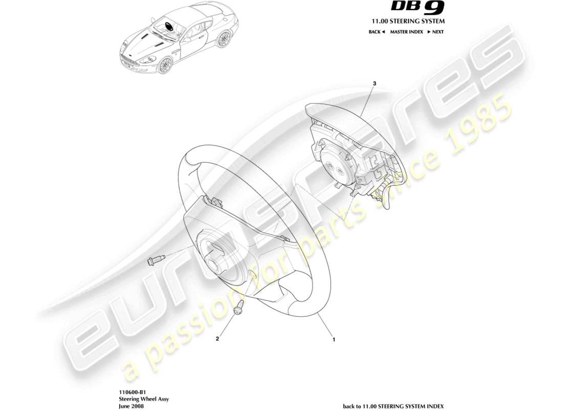 aston martin db9 (2005) schema delle parti del gruppo volante