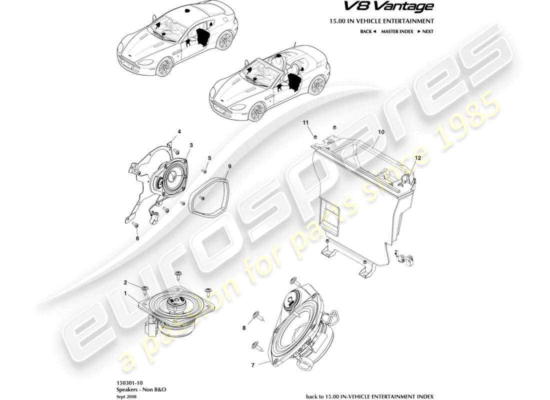 aston martin v8 vantage (2012) altoparlante, diagramma della parte base