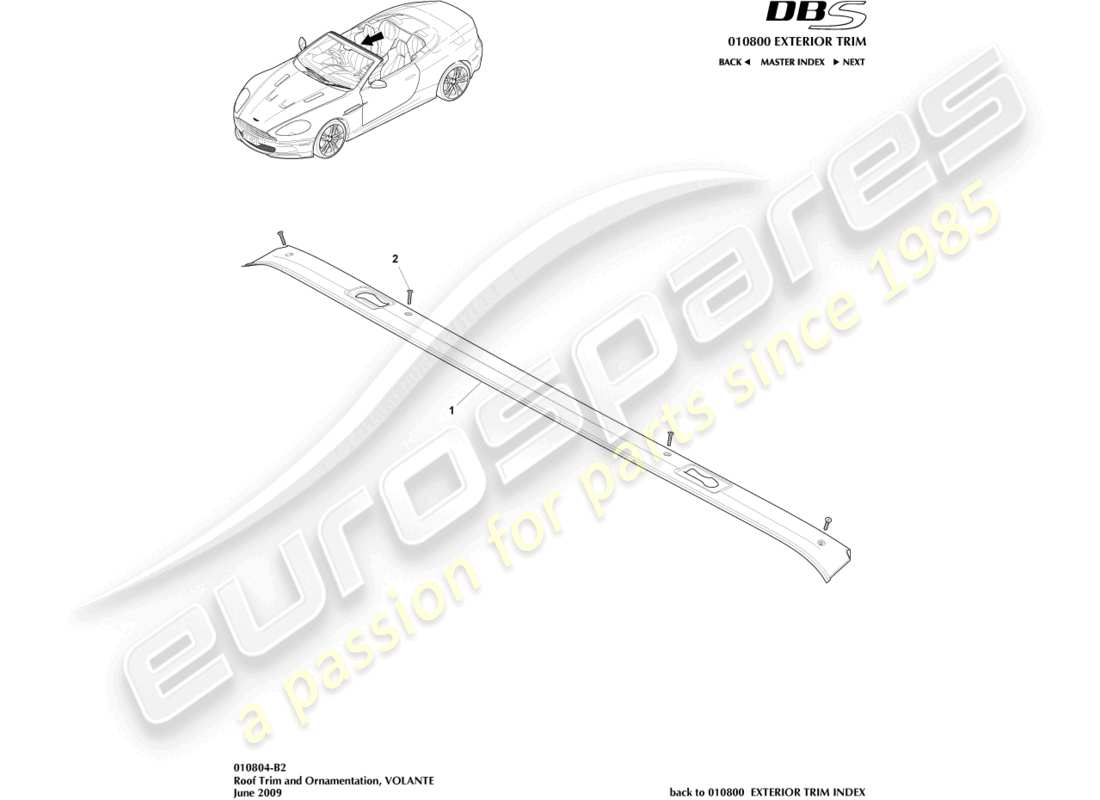 aston martin dbs (2010) dachverkleidung, volante teilediagramm