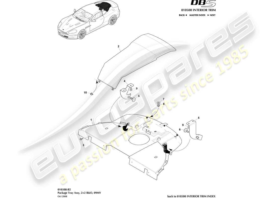 aston martin dbs (2010) paketablage-baugruppe, 2+2 b&o teilediagramm