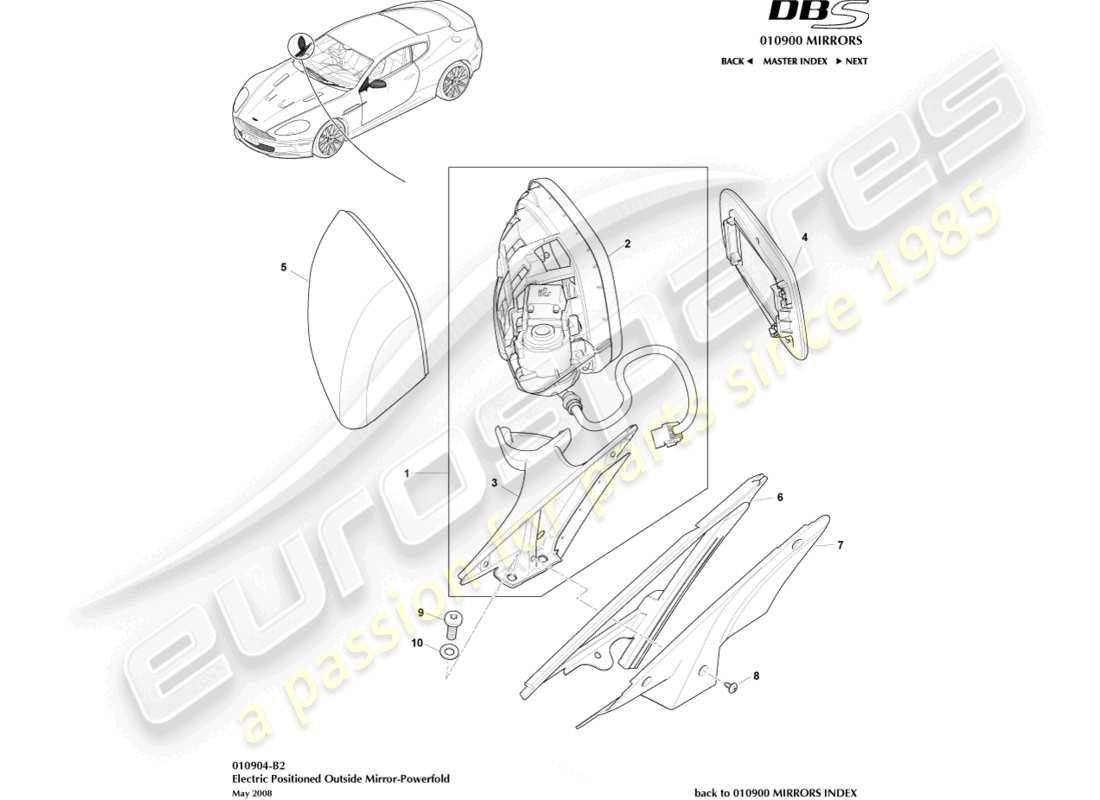aston martin dbs (2007) außenrückspiegel teilediagramm