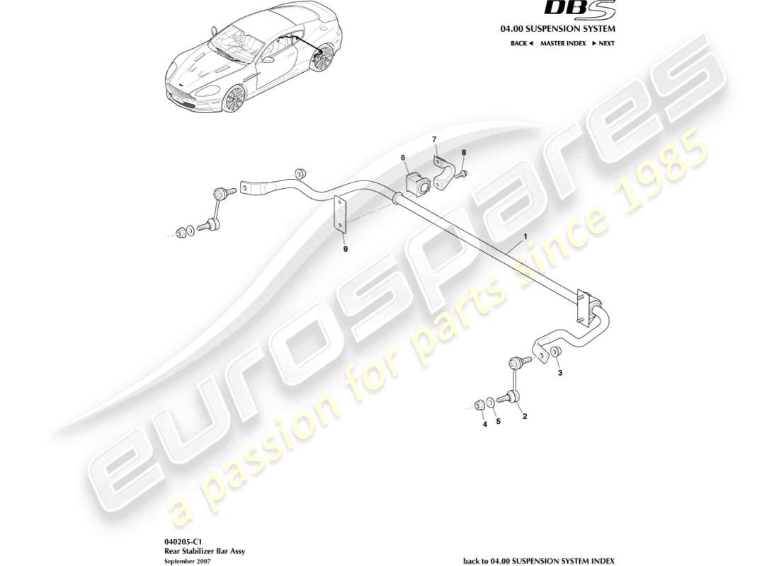 aston martin dbs (2014) hintere stabilisatorstange teilediagramm