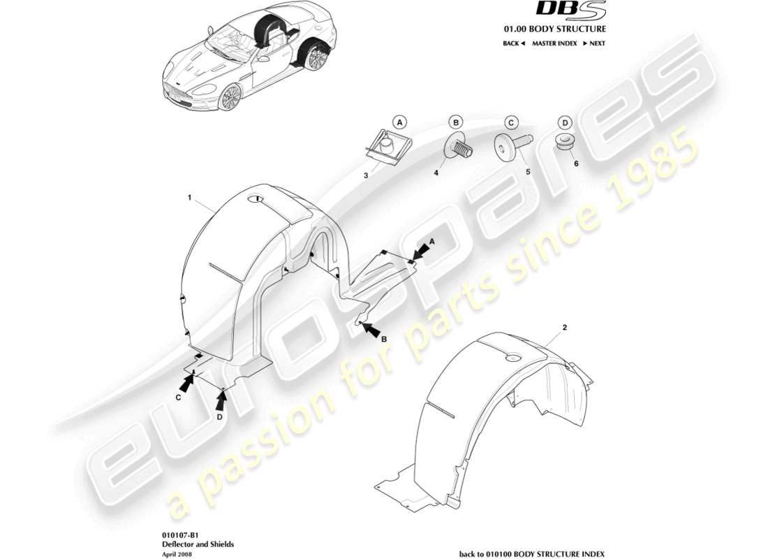 aston martin dbs (2009) passaruota posteriori diagramma delle parti
