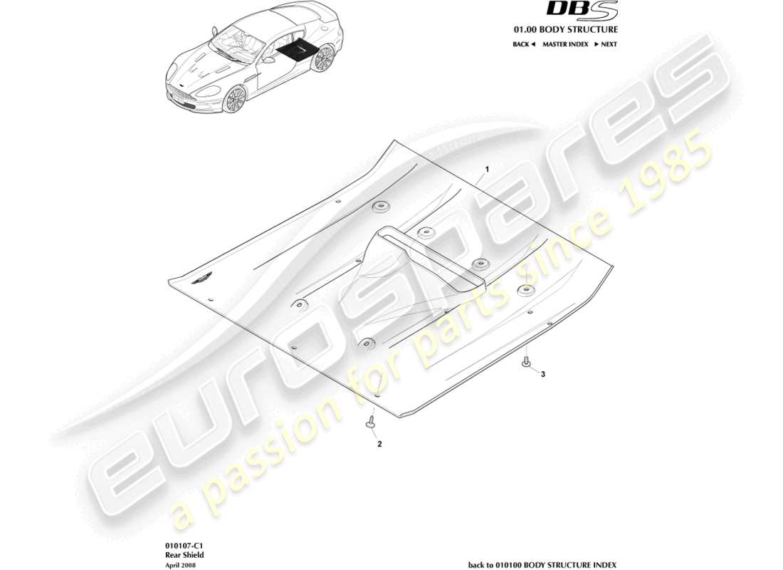 aston martin dbs (2010) hintere unterbodenschutzbleche teilediagramm