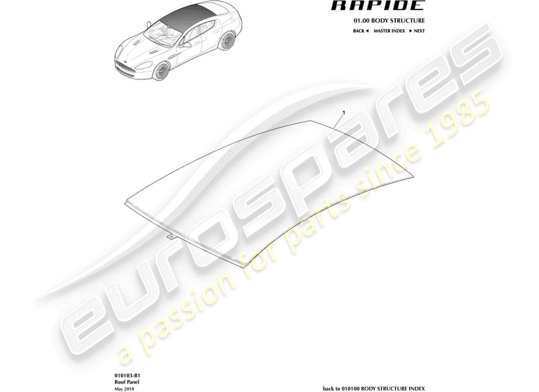 aston martin rapide (2014) diagramma delle parti del tetto