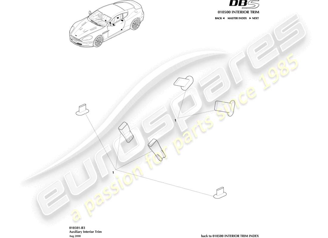 aston martin dbs (2012) finiture interne ausiliarie diagramma delle parti