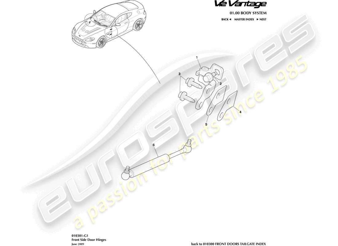 aston martin v12 vantage (2011) schema delle parti delle cerniere della porta