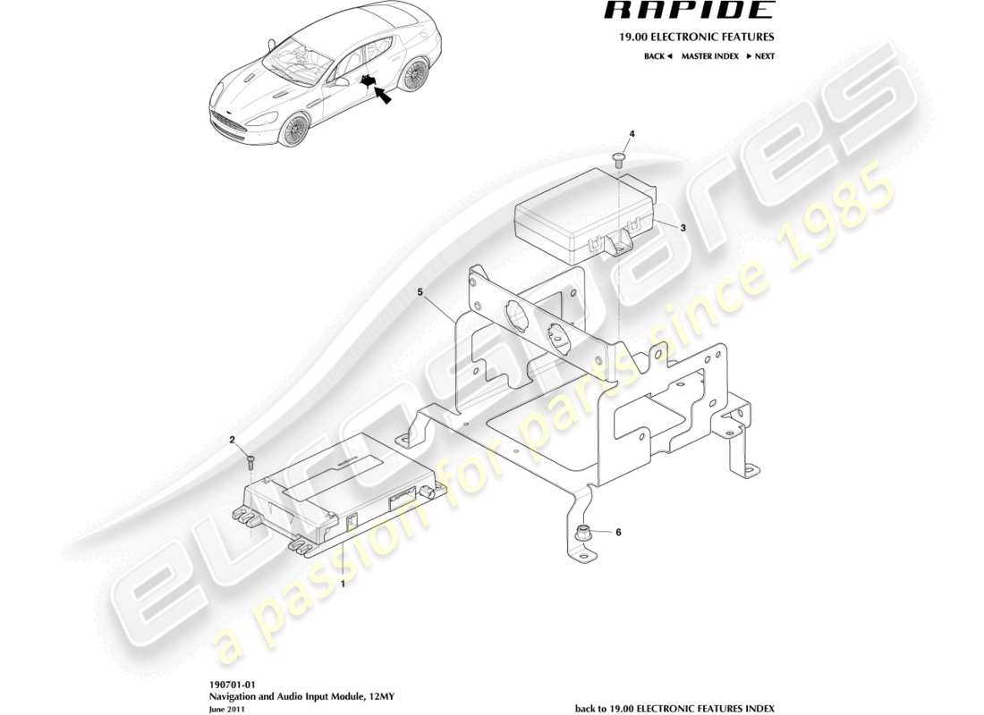 aston martin rapide (2014) modulo di navigazione, 12my attivo diagramma delle parti