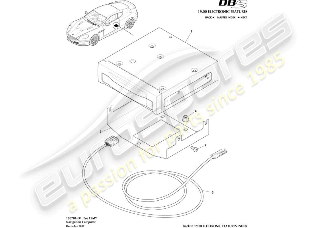 aston martin dbs (2011) navigazione, verso 12my diagramma delle parti