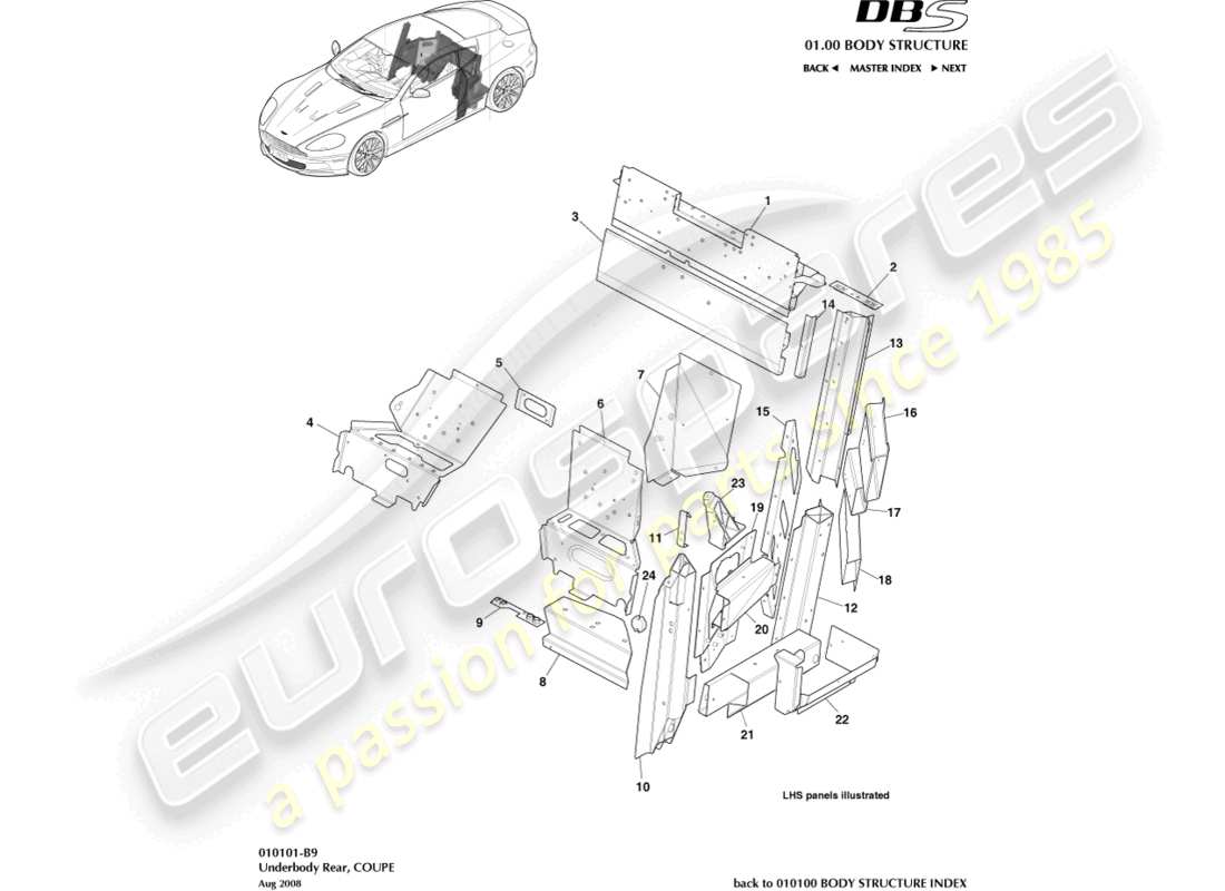 aston martin dbs (2014) sottoscocca posteriore, coupé diagramma delle parti