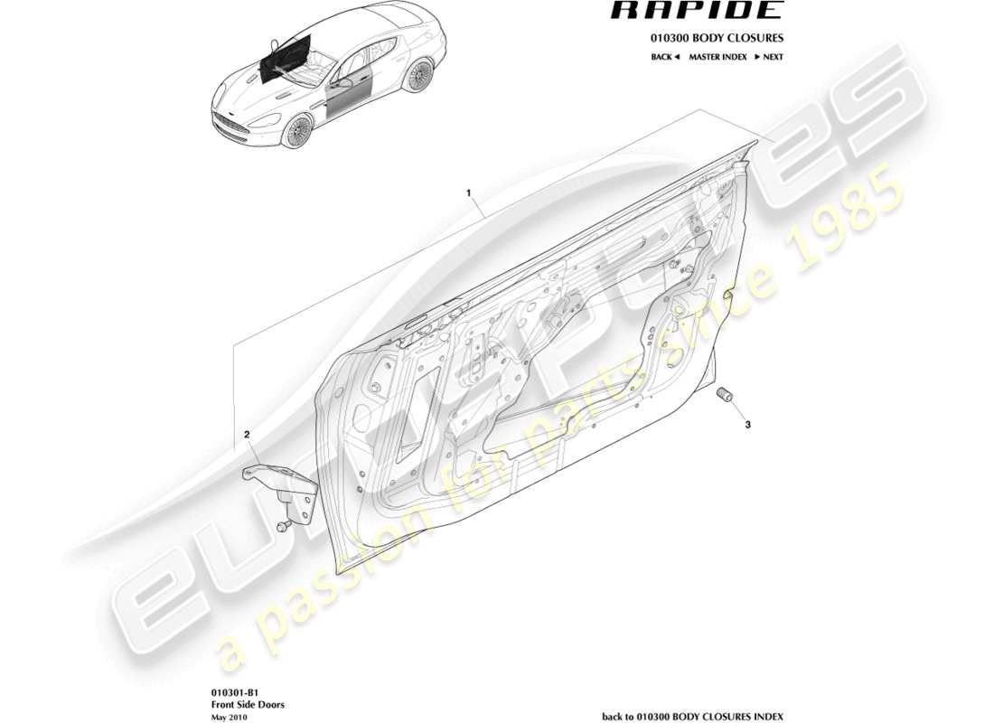 aston martin rapide (2016) assemblaggio della porta anteriore diagramma delle parti
