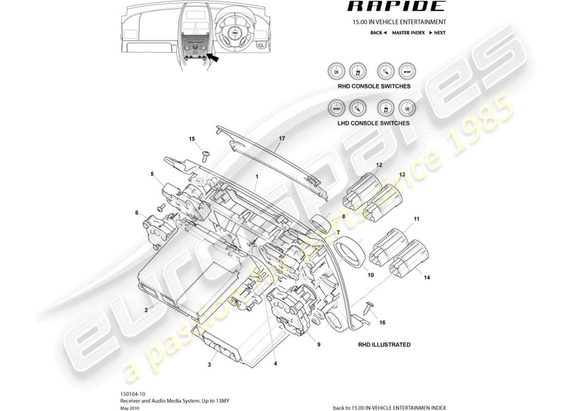 aston martin rapide (2012) sistema multimediale, fino a 13my diagramma delle parti