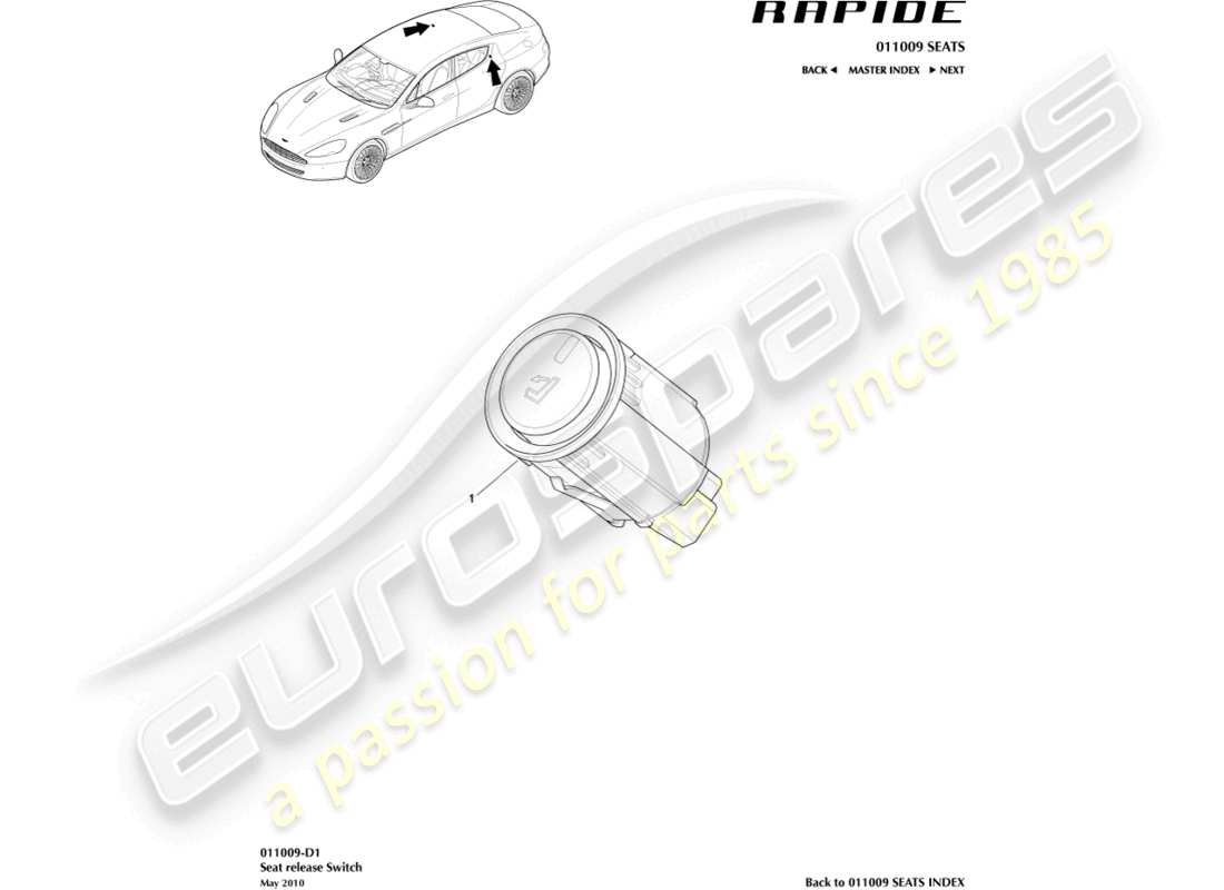 aston martin rapide (2011) interruttore comodità del sedile diagramma delle parti