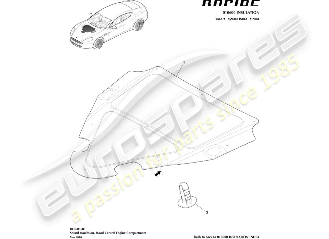 aston martin rapide (2014) motorraumverkleidung teilediagramm