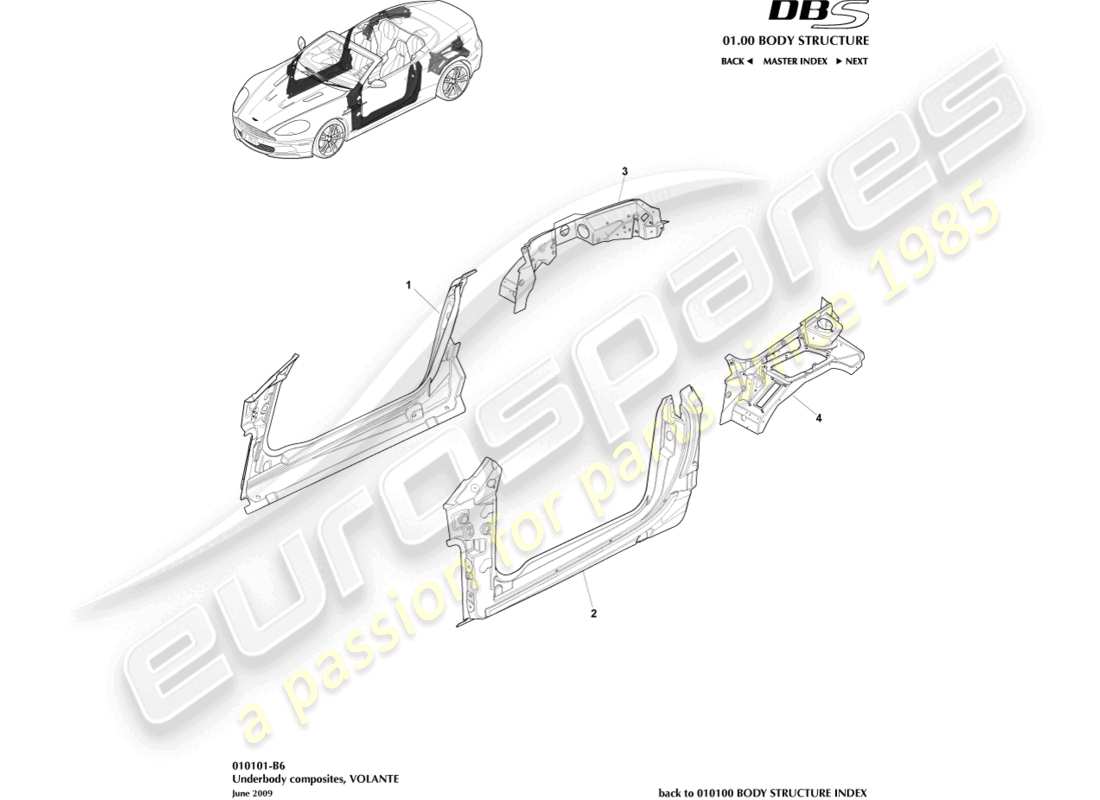 aston martin dbs (2010) compositi sottoscocca, volante diagramma delle parti