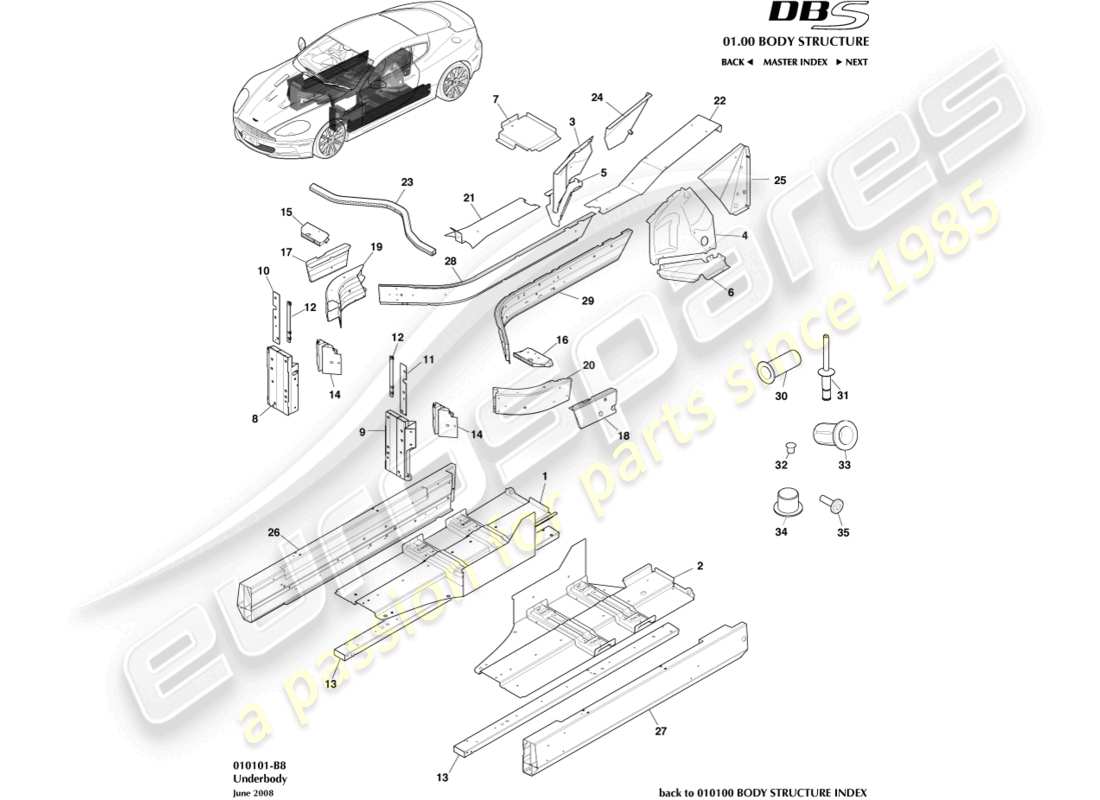 aston martin dbs (2007) diagramma delle parti del sottoscocca