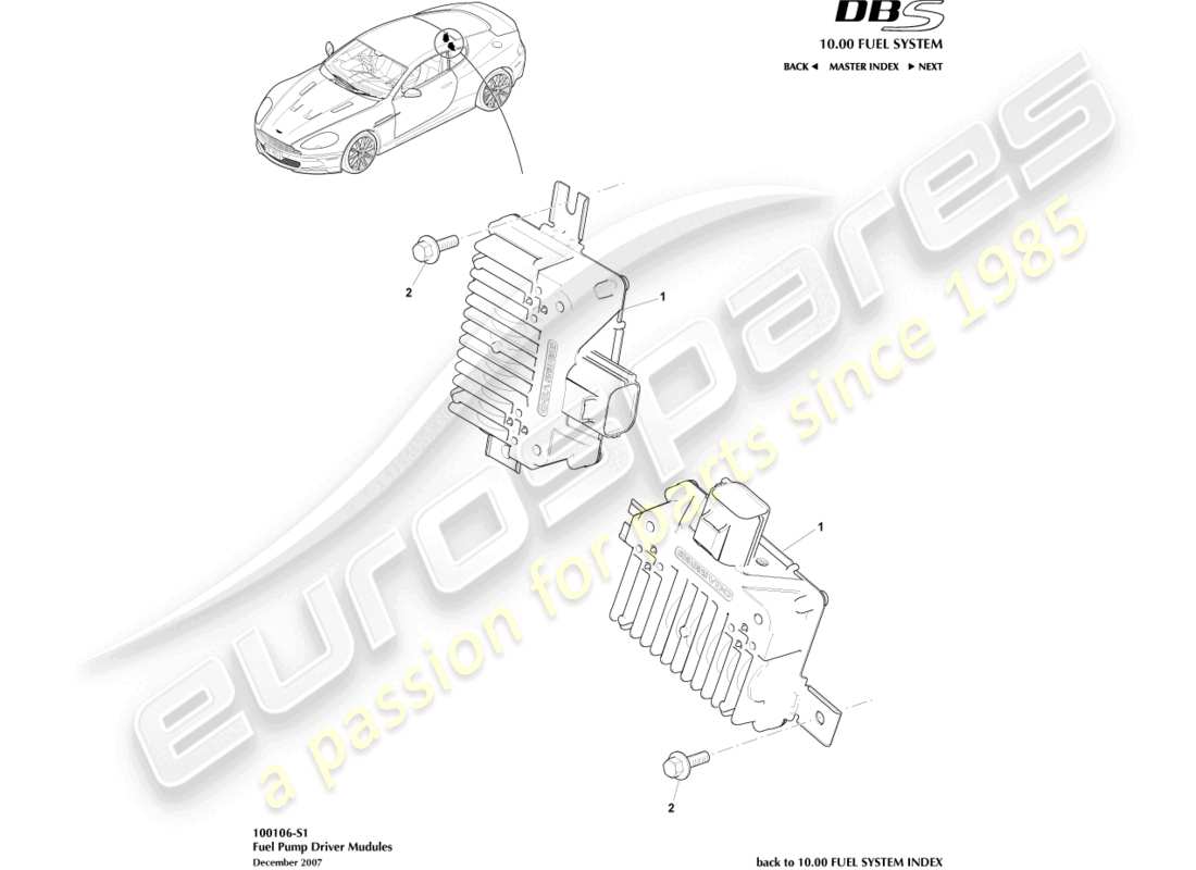 aston martin dbs (2009) moduli pompa carburante diagramma delle parti