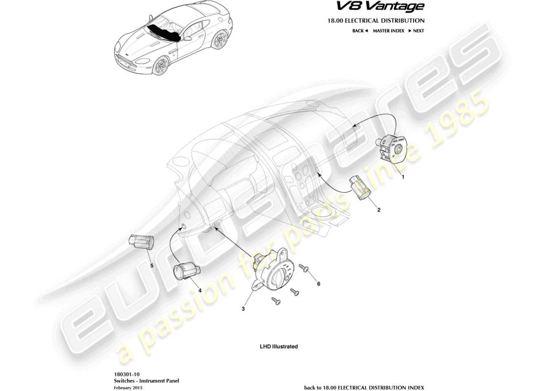 aston martin v8 vantage (2018) switch ip, diagramma delle parti 16my