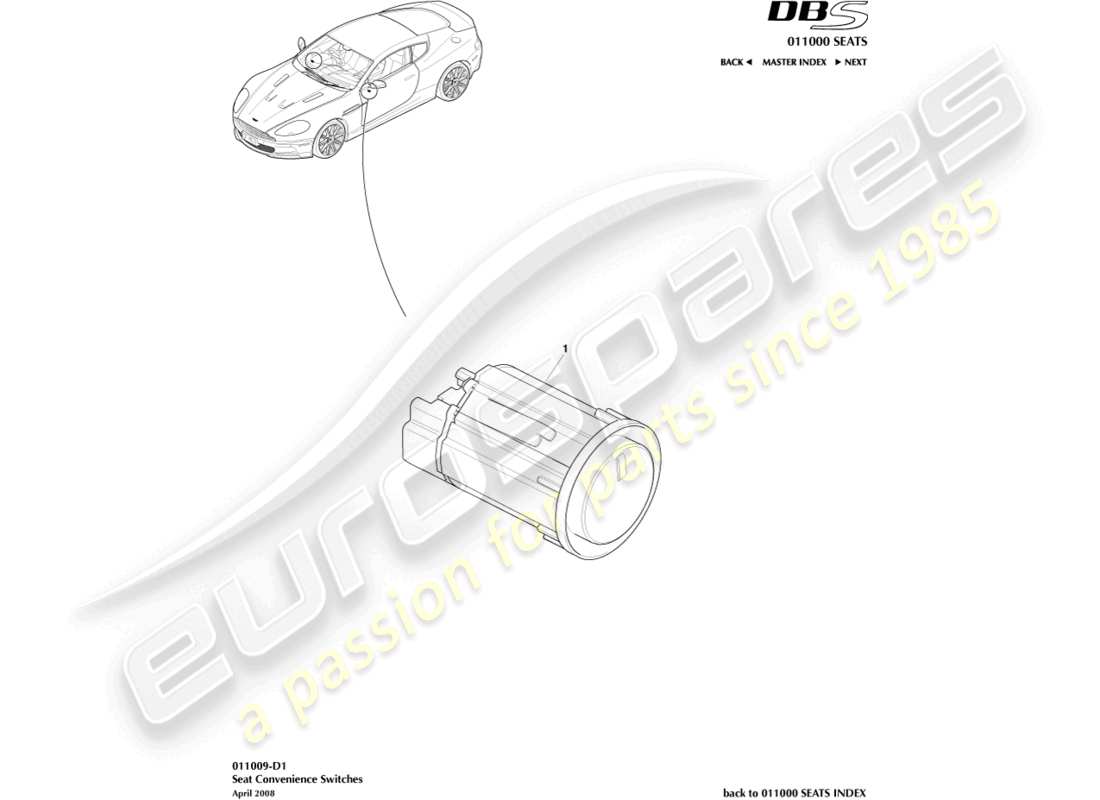 aston martin dbs (2007) komfortschalter teilediagramm