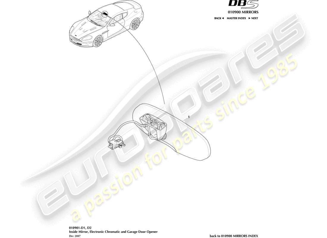 aston martin dbs (2007) innenspiegel, chromatisch, gdo teilediagramm