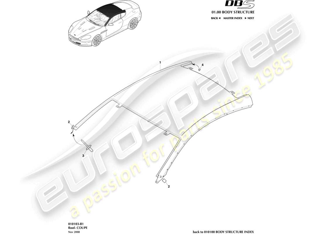 aston martin dbs (2007) dach, coupé teilediagramm