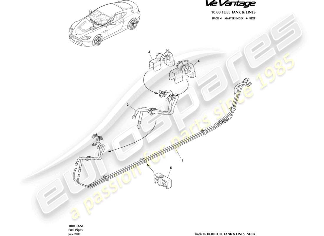 aston martin v12 vantage (2011) diagramma delle parti dei tubi del carburante