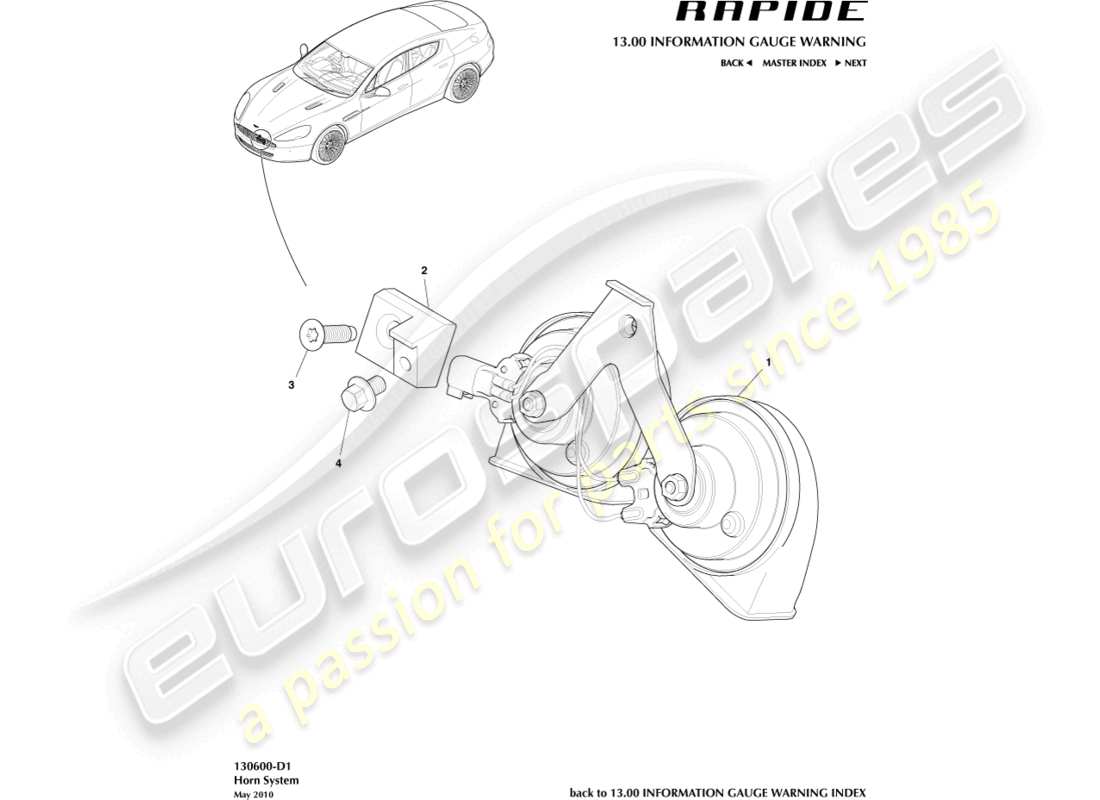 aston martin rapide (2018) corno del traffico diagramma delle parti