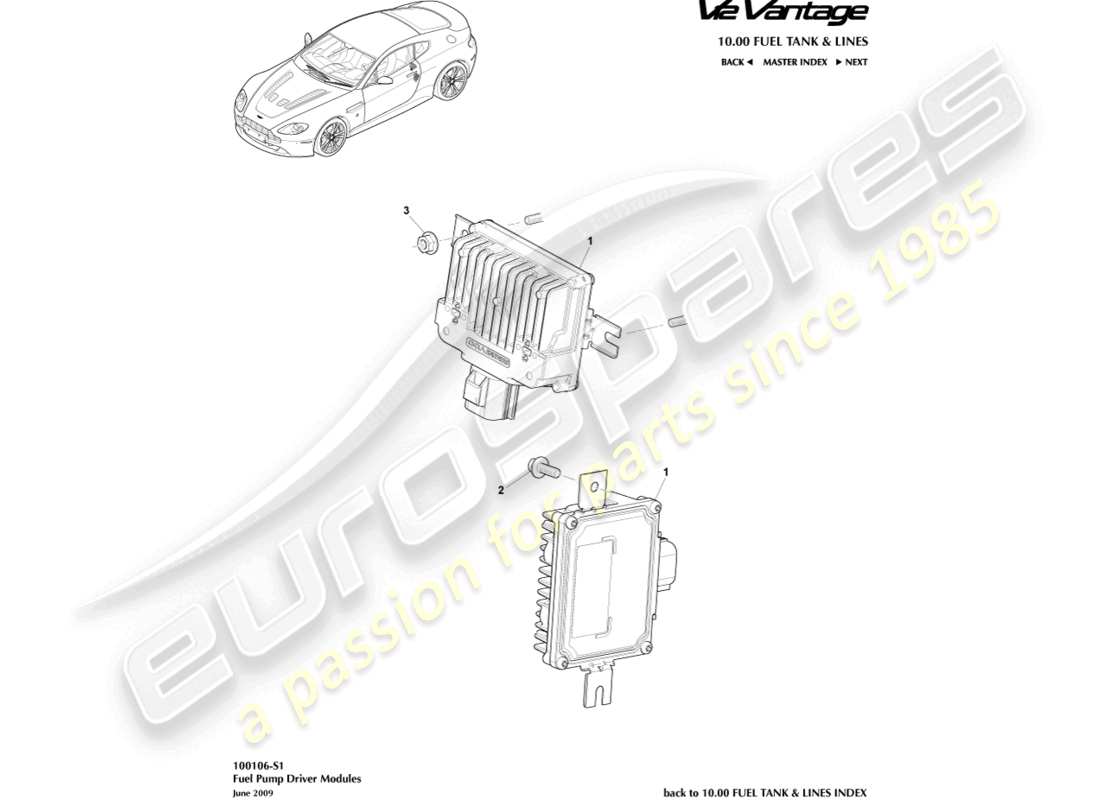 aston martin v12 vantage (2010) diagramma delle parti dei moduli della pompa del carburante